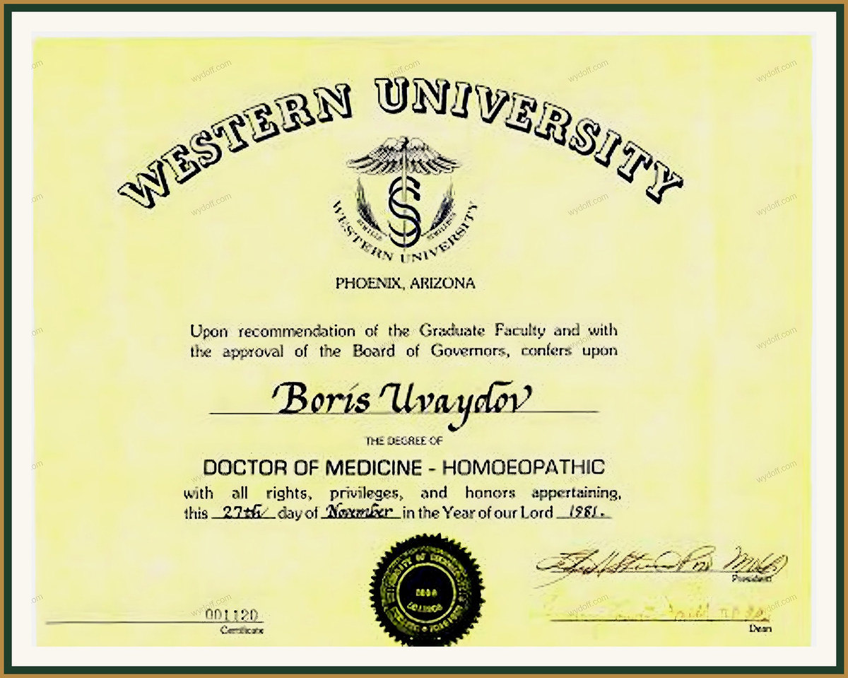 Western University (Аризона, США), 1981 — Doctor of Medicine: гомеопатия