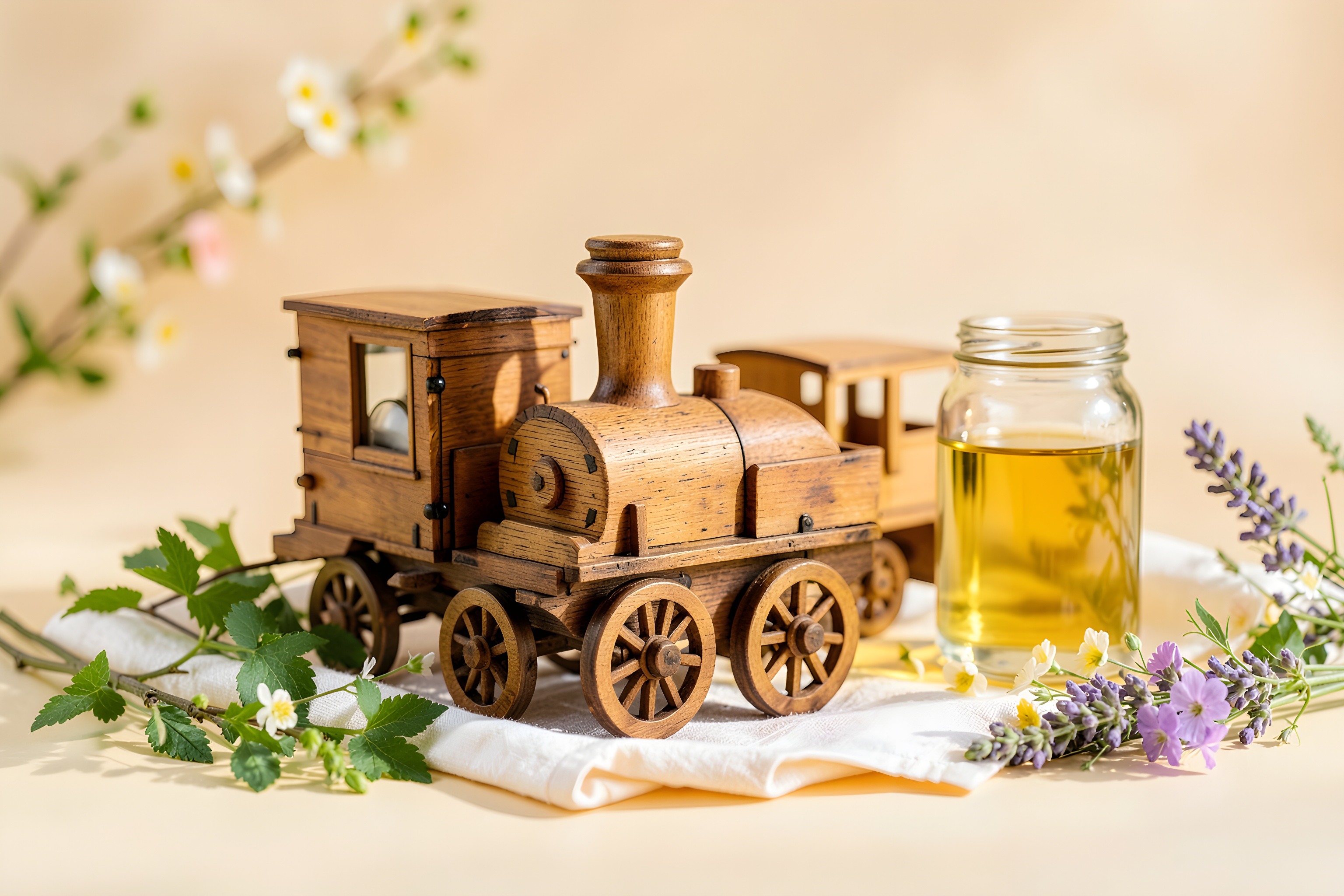 Небольшая деревянная игрушка-паровозик из светлого дерева. Детская программа «Капитальный ремонт» (для детей до 12 лет)